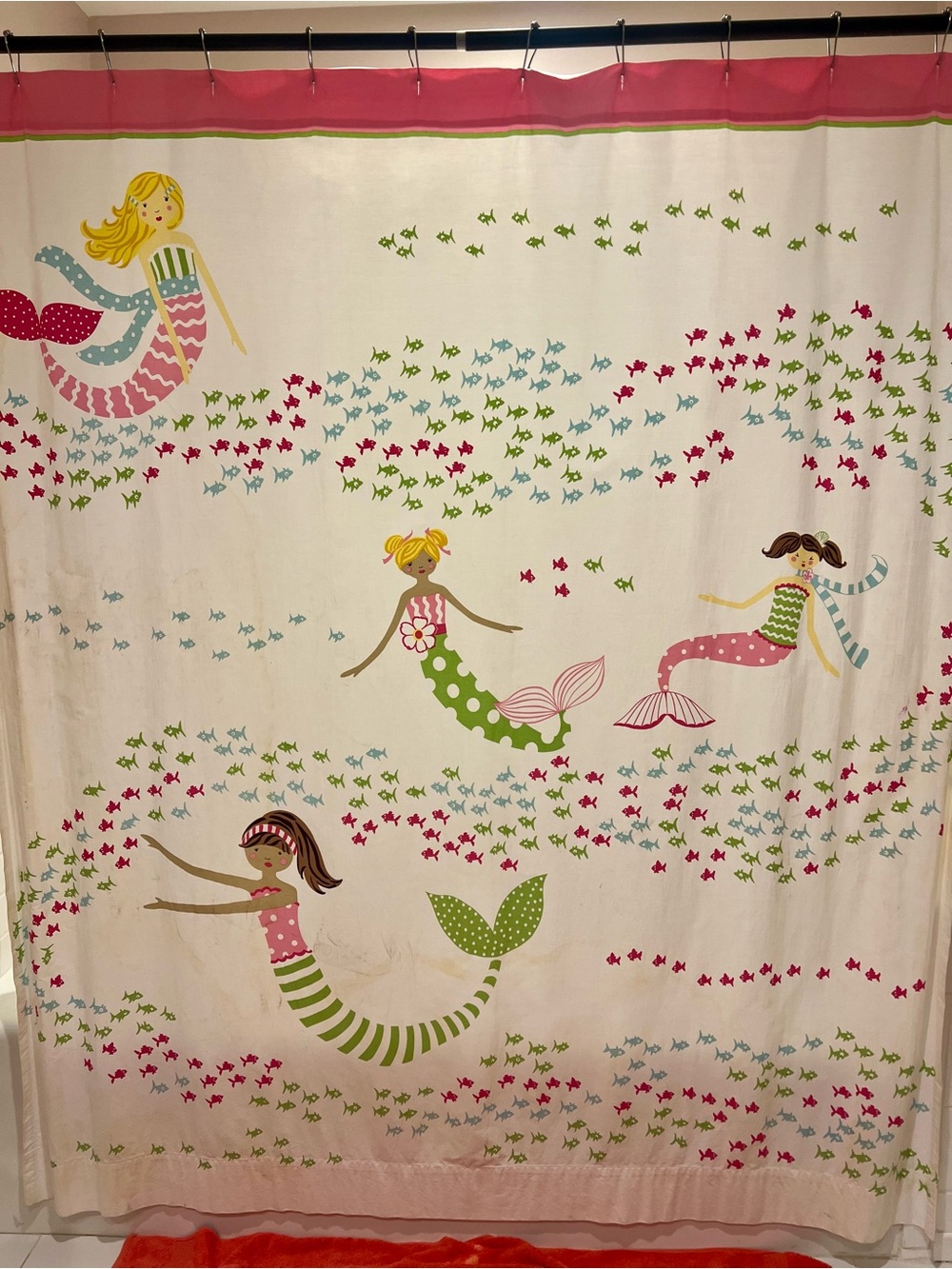 Pottery Barn Kids Pink and White Mermaid Cotton Shower Curtain 72x72